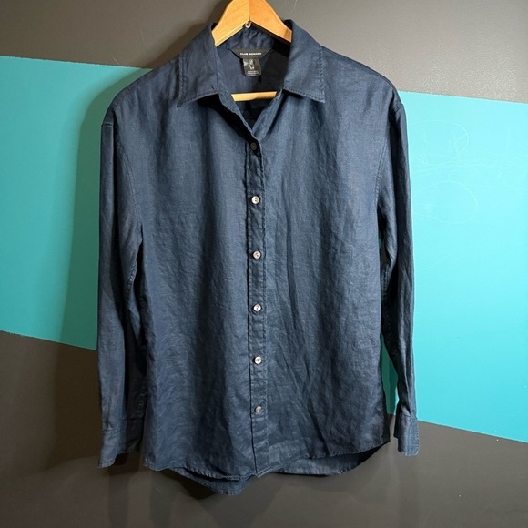 Club Monaco Navy 100% Linen Button Down Shirt - Picture 4 of 11